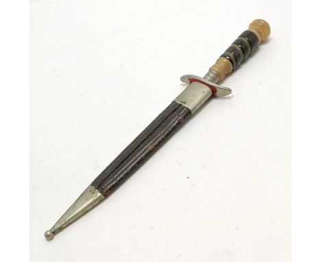 F Herder Abr Sohn Solingen hunting dagger with horn handle &amp; original sheath (leather a/f &amp; lacks clip) - total lengt