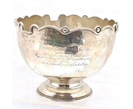 Elkington &amp; Co London 1912 Silver pedestal rose bowl 465 grams. with inscription. marks and inscription heavily rubbed. 1