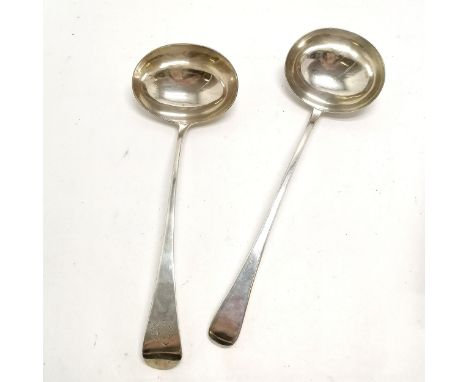 2 x George III sterling silver soup ladles - longest 32cm &amp; 359g 