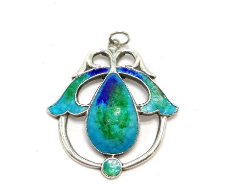 Antique silver Art Nouveau enamel pendant - 3cm drop &amp; 4.4g total weight ~ 1 panel of the enamel is a/f with surface loss