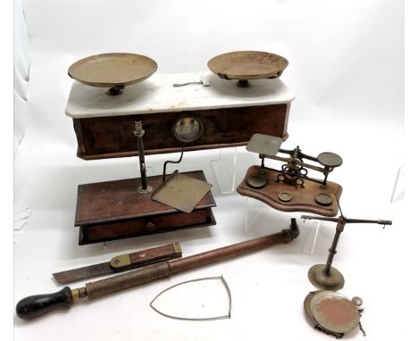 Qty of scales inc marble topped Portee 10lb scales etc - for spares / repairs / restoration