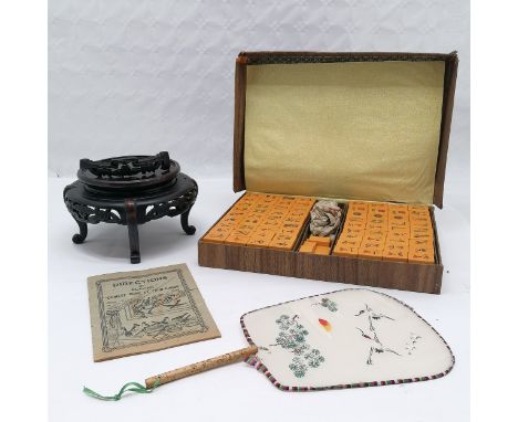 Boxed mahjong set t/w hardwood carved stand a/f. 