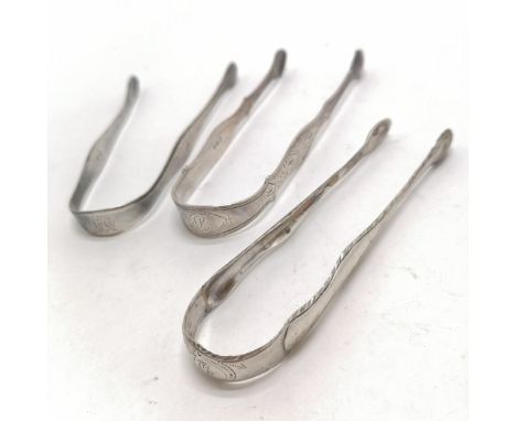 3 x silver sugar tongs / nips inc 14.5cm pair by Peter, Ann &amp; William Bateman - total (3) 92g ~ 1 has old repair 