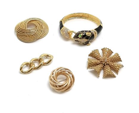 Noir panther bangle, BSK gold tone brooch etc 