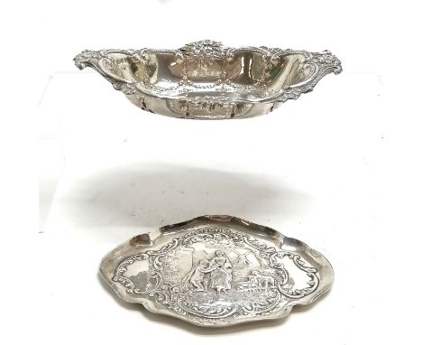 1901 Chester silver dish by George Nathan &amp; Ridley Hayes t/w 1899 silver embossed pin dish (12cm across and has wear hole