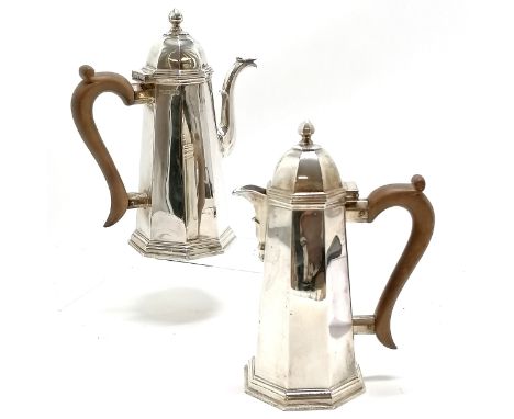 1931 silver cafe au lait pair by Mappin &amp; Webb Ltd - 20cm high &amp; total weight 940g ~ both have dents