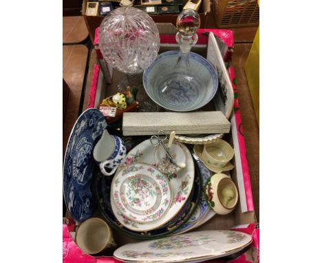 Box of assorted including cut glass lamp etc.