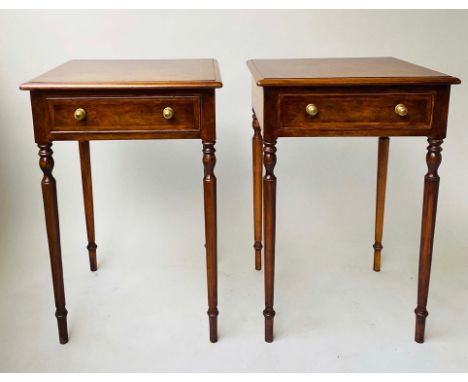 LAMP TABLES, a pair, George III design burr walnut and crossbanded each with drawer, 50cm W x 46cm D x 76cm H. (2) 