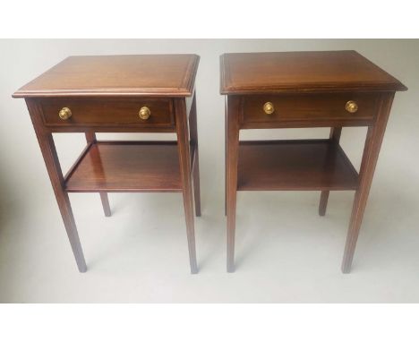LAMP TABLES, a pair, George III design mahogany each with frieze drawer and undertier, 42cm x 34cm x 62cm H. (2) 