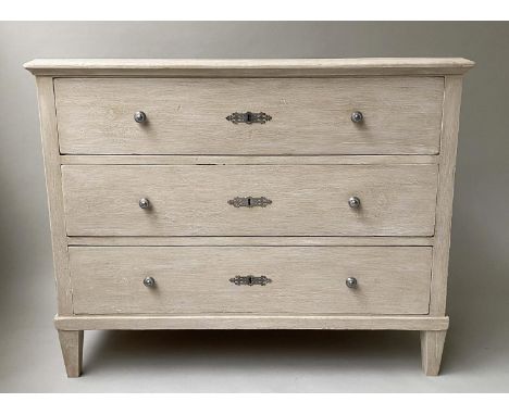 COMMODE, 19th century Gustavian style grey painted with three long drawers, 114cm W. 