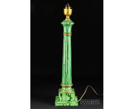 A faux malachite column lamp base, gilded detail, 51cm high including fitting 