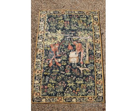 A Point de L'Halluin tapestry, French, 'L'Art due Feu', no. 3879, in the William Morris style, the border of flowering and fr