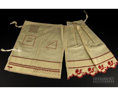 A late Victorian patch and pocket sampler, worked by GT and dated 1894, demonstrating the needlework techniques of patches, b