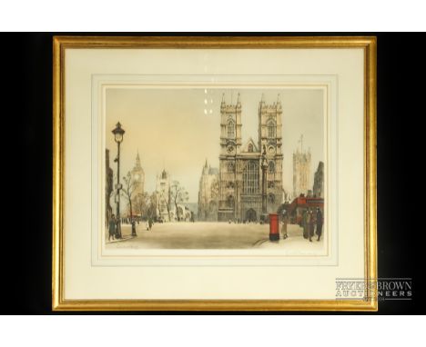 C.T. Barraud - Westminster Abbey, coloured engraving, after the watercolour by Edward King, signed in margin, blind stamp, 38