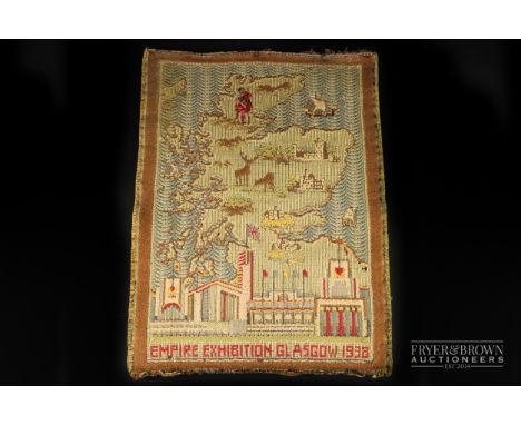 Empire Exhibition, Glasgow 1938 - a machine woven tapestry panel, depicting a Highlander, castles, stags and Exhibition build