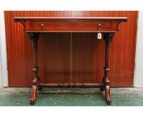 An inlaid sofa table with frieze drawer, round brass handles