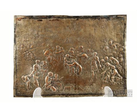A copper engraving plate, depicting the Third Station of the Cross, Jesus falls for the first time, dated 1730 and signed top