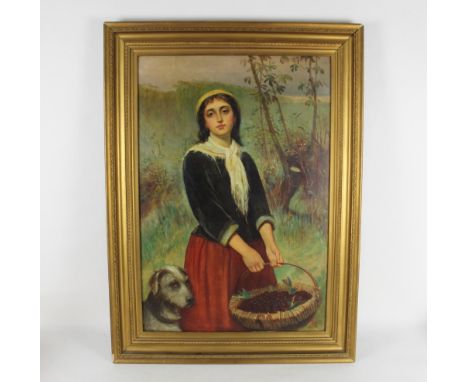 British School, Late 19th century,
Three quarter length portrait of girl with basket of grapes,
Monogram to lover right &amp;