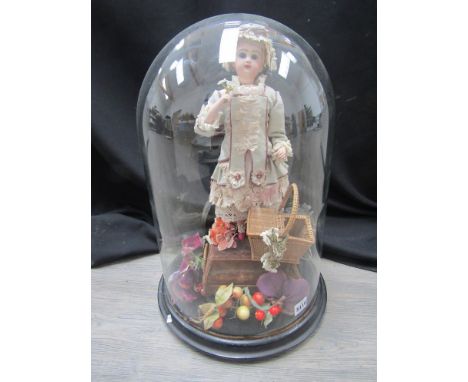 A late 19th / early 20th Century Jumeau bisque head musical automaton doll, the back of the head stamped in red 'Depose' Tete