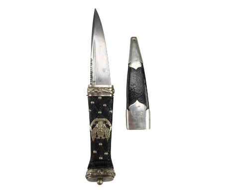 A Victorian army officer's sgian dubh, its carved wood grip bearing a badge of the 4th (Perthshire) Volunteer Battalion (The 