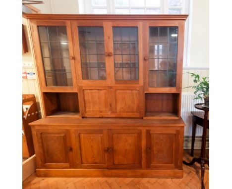 A leaded glazed oak dining display cabinet by Derek 'Lizardman' Slater of Crayke, North Yorkshire, 186 x 45 x 195 cm[Derek Sl