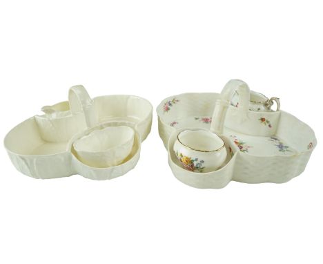 Two late 20th Century Coalport Strawberry baskets, each having an integral cream jug and sugar basin, largest 29 x 29 x 13 cm