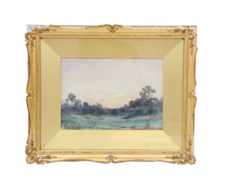 Ernest Marillier (19th / 20th Century) A dusky landscape study with silhouetted trees set against a twilight sky, watercolour