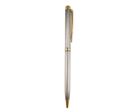 A Waterman yellow and white metal propelling ballpoint pen, having an engine turned body, 14 cm