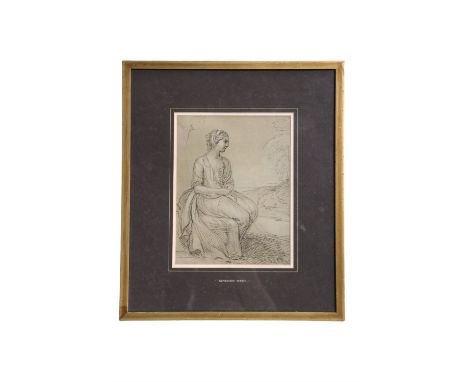 Attributed to Benjamin West PRA (1738 - 1820)A sketch study of a contemplative young woman sat arms crossed en plein air, pen