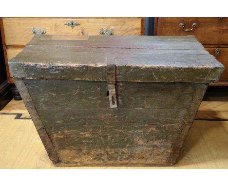 An Imperial Austro-Hungarian painted pine medical trunk, of tapering form with zinc corner protectors and wrought iron mounts