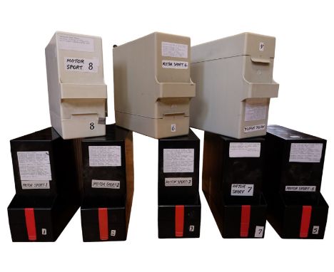 Eight cases of photographic slides relating to car racing / motorsports, including Silverstone Historic Festival, Goodwood Fe