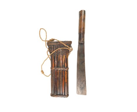 A Burmese or Thai knife / machete in bamboo scabbard