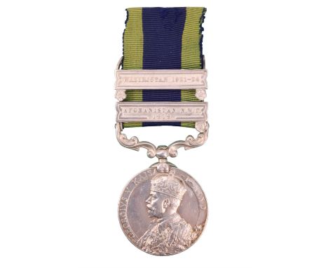 An India General Service Medal with Afghanistan NWF 1919 and Waziristan 1921-24 clasps to 9929 Pte M Mayes, Border Regiment 