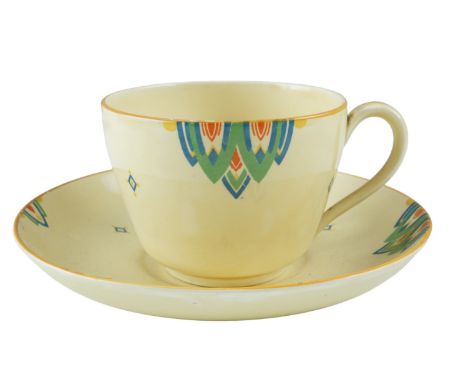 An Art Deco influenced Mintons cup and saucer set, 23 cm x 23 cm x 11 cm 