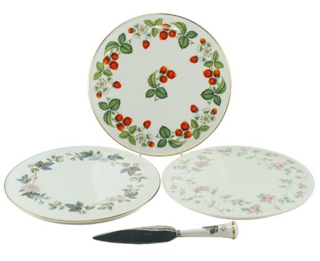 A boxed Royal Worcester cake plate and slice in the June Garland pattern, together with Royal Worcester 'Strawberries' and We
