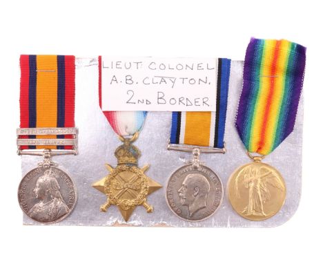 A Queen's South Africa Medal with two clasps together with 1914-15 Star, British War, and Allied Victory medals to Lieutenant