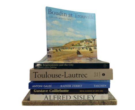 Eight books relating to modern art and artists including Rainer Zerbst, "Antoni Gaudi", 1991, Mary Anne Edwards, "Albert Sisl