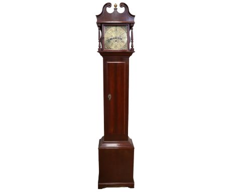 A reproduction Georgian mahogany granddaughter clock by EJ Goodfellow, Wadebridge, striking and chiming on gongs, 152 cm