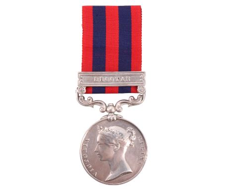 An India General Service Medal with Bootan clasp to Lieutenant W M Frobisher, H Ms 55th Regiment