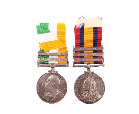 A Queen's South Africa Medal with three clasps together with a King's South Africa Medal with two clasps to Captain / Lieuten