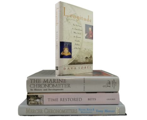 Five books relating to chronometers comprising Sobel, "Longitude. The True Story of a Lone Genius Who Solved the Greatest Sci