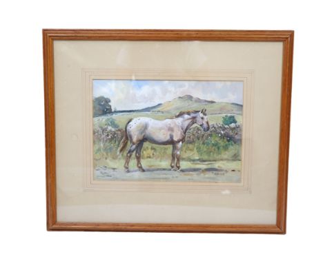 Tom Carr (1912 - 1977) "Chink", a profile study of the horse set against a pastoral landscape, watercolour, signed and dated 