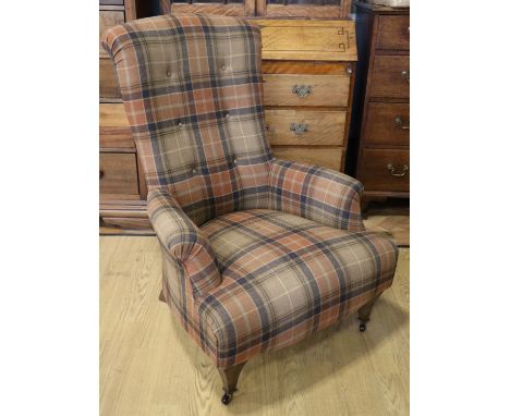 A contemporary Victorian style button back armchair by John Sankey, 105 cm