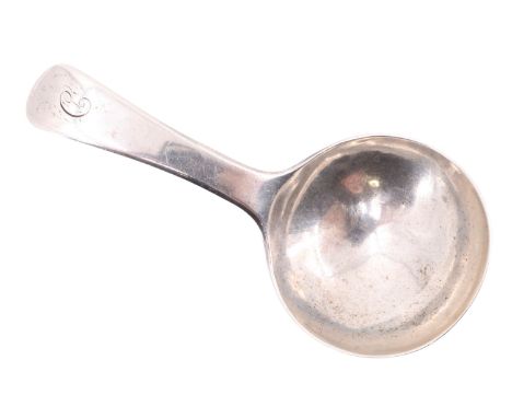 A George IV silver caddy spoon, having an engraved "C" monogram terminal, Joseph Willmore, Birmingham, 1822, 12 g
