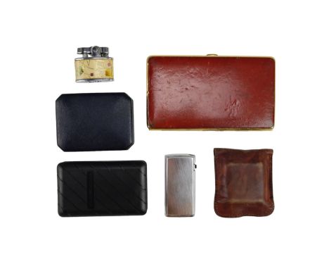 Five vintage lighters and a cigarette case including a Ronson Viking, Ronson, Varaflame Electronic, etc