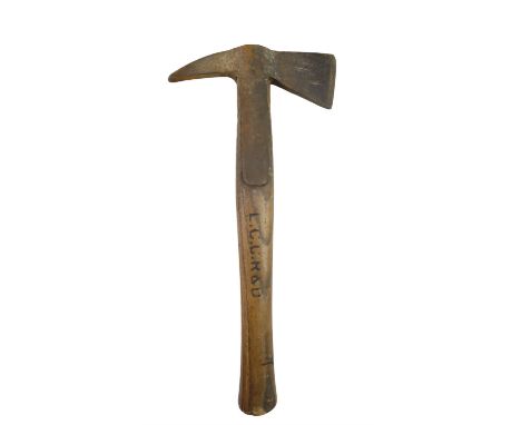A vintage fire brigade or ARP hand axe, the shaft branded L.C.C. R&amp;D