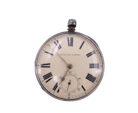 A Victorian silver pocket watch, having an enamel face, gilt poker hands, Roman numeral markers, and a subsidiary seconds dia