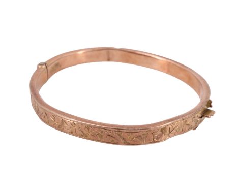 A vintage child's 9 ct rose gold hinged bangle, rubbed assay marks, 4.58 g, 14 cm internally