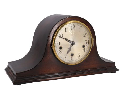 A Haller oak veneered "Napoleon Hat" mantle clock, having a three train movement striking on rods, circa 1930, (a/f)