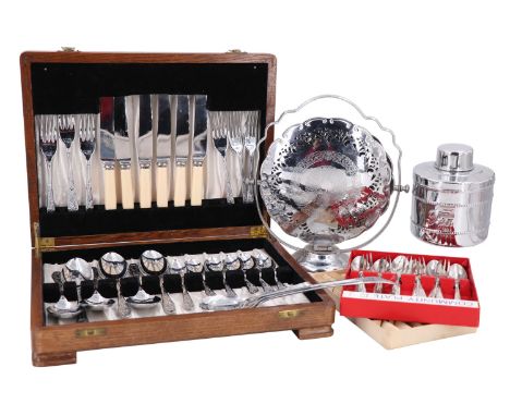 A canteen of chromium-plated cutlery together with a boxed set of Oneida Community Plate cake forks and teaspoons, stainless-